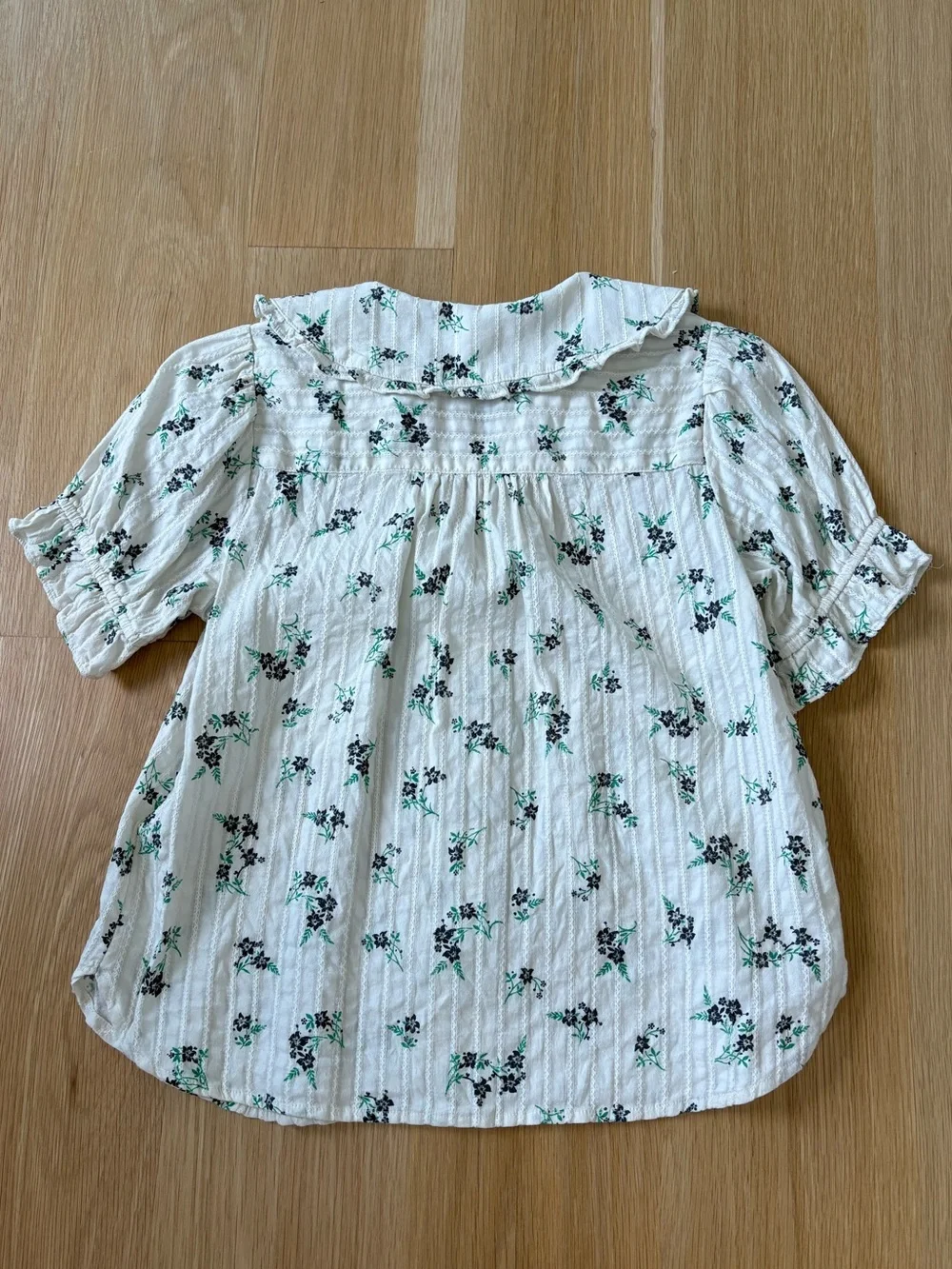 Anthropologie Pilcro Keira Blouse Light Floral Button-Front Top White/Green